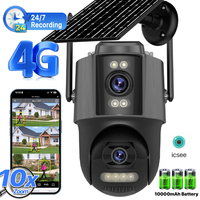 4G Sim Solar Camera 24 Hours Record Three lens 10X Zoom Camera Outdoor IP66 Waterproof 9W Solar Panel Built-in Battery iCSee