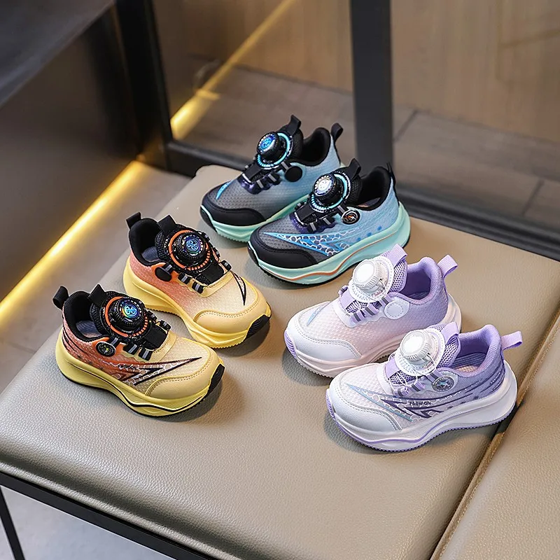 Kids Casual Boys Shoes Soft Sole Non-slip Sneakers Shoes Outdoor Student Children Rotating Buttons Girls Sport Walking Footwear