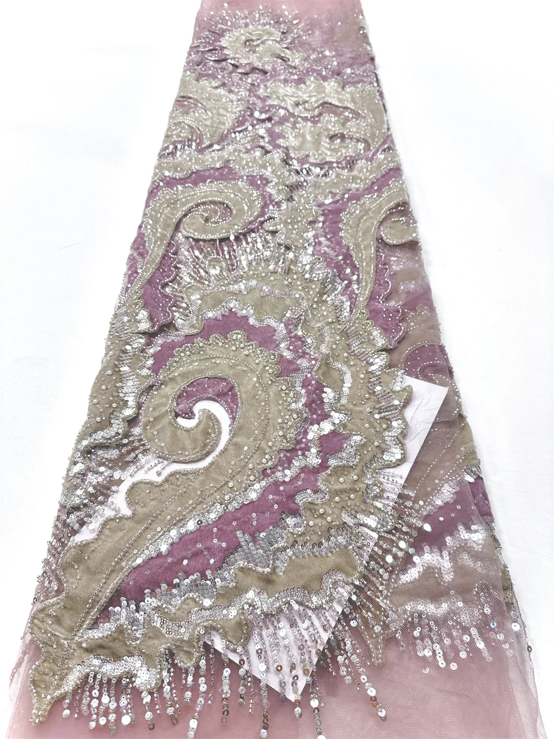 

2025 African French Velvet Beaded Lace Fabric Sewing Sequins Embroidery Mesh Nigeria Net Lace Fabric for Wedding Dresses Sewing