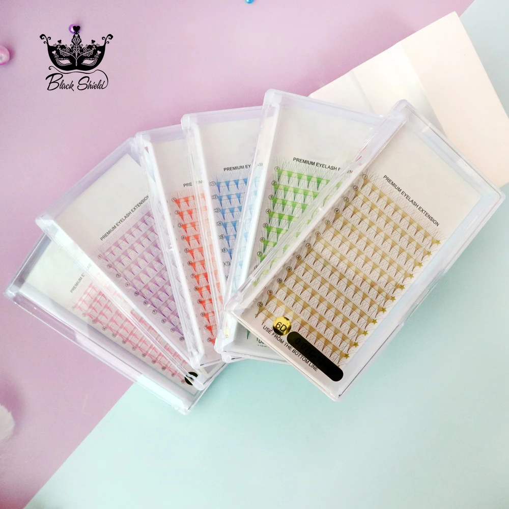 Color Lash Pointy Base Premade Volume Fan Manga Pre Made Lashes Colored Brown Blue Purple Cluster Colorful Eyelashes Extension