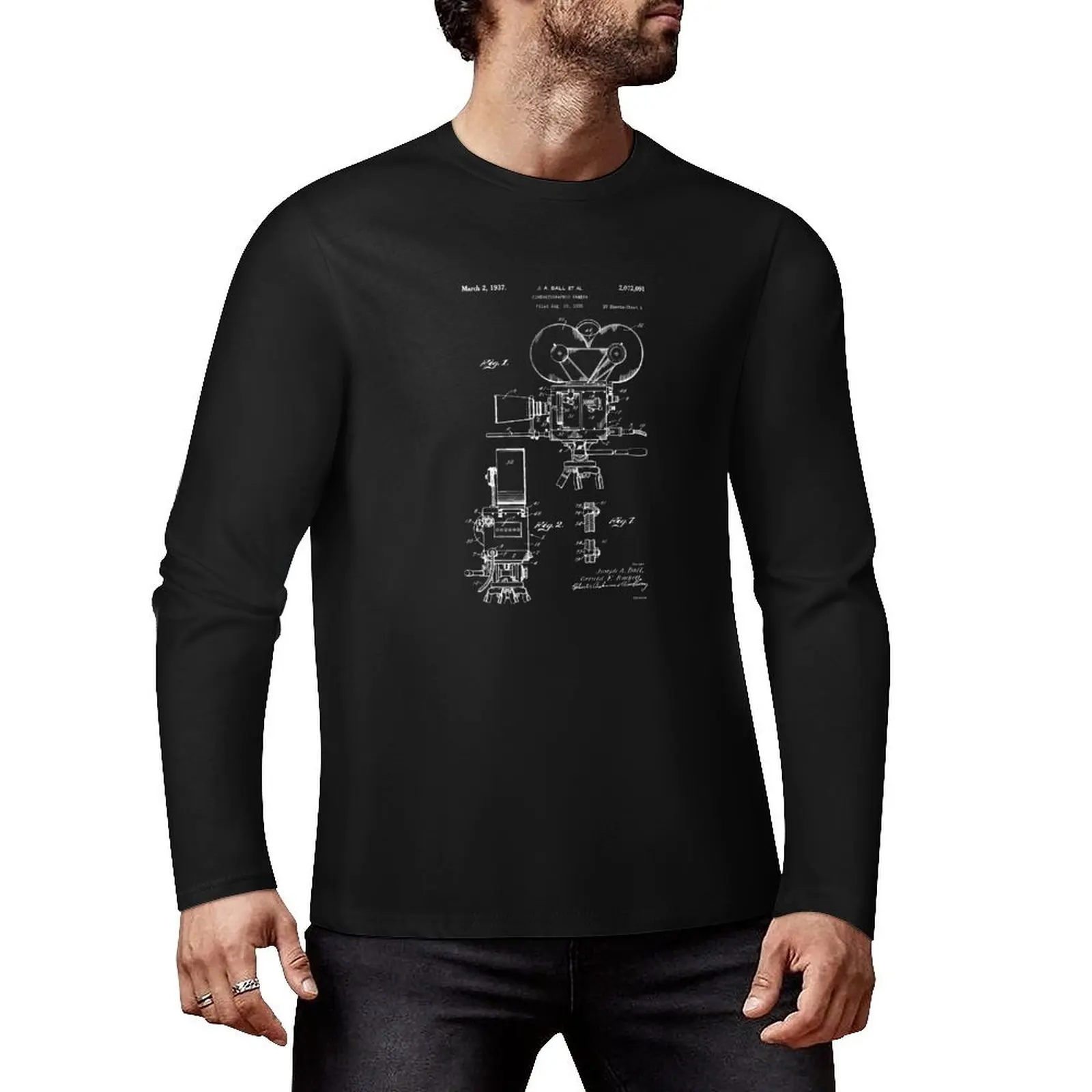 Moviemaker Film Camera Patent Drawings 1937 Long T-Shirt kawaii clothes anime designer t shirt men