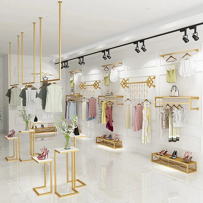 Gold Metal Coat Racks Design Wardrobes Clothing Salon Store Clothes Racks Industrial Style Percheros Para Ropa Furniture Luxury