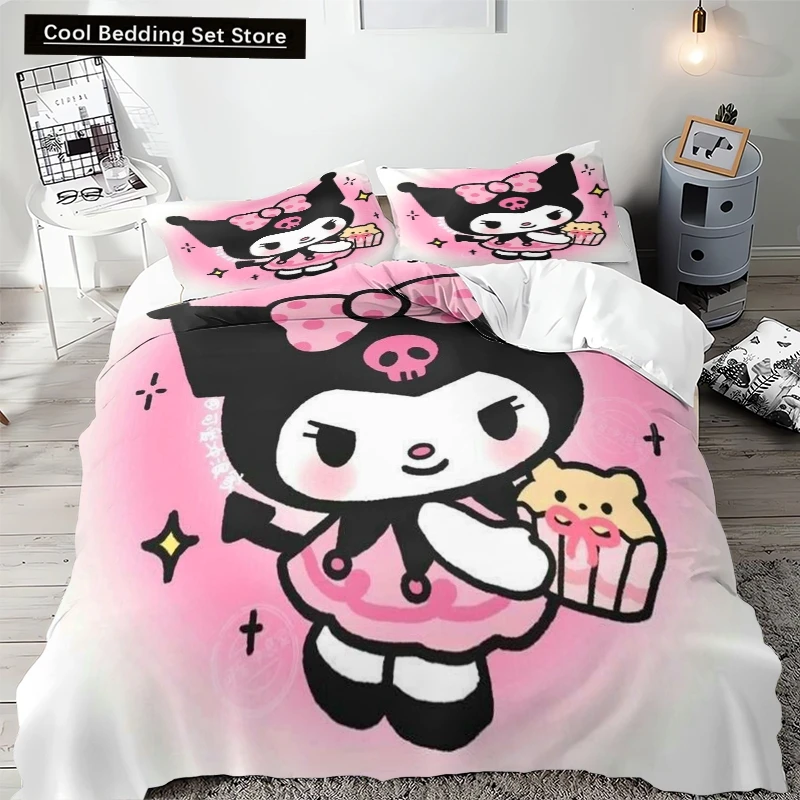 

Duvet Cover Kuromi Bedding Set Cute Pattern 3D Printing Cartoon Anime Children Teenagers Bedroom Decoration