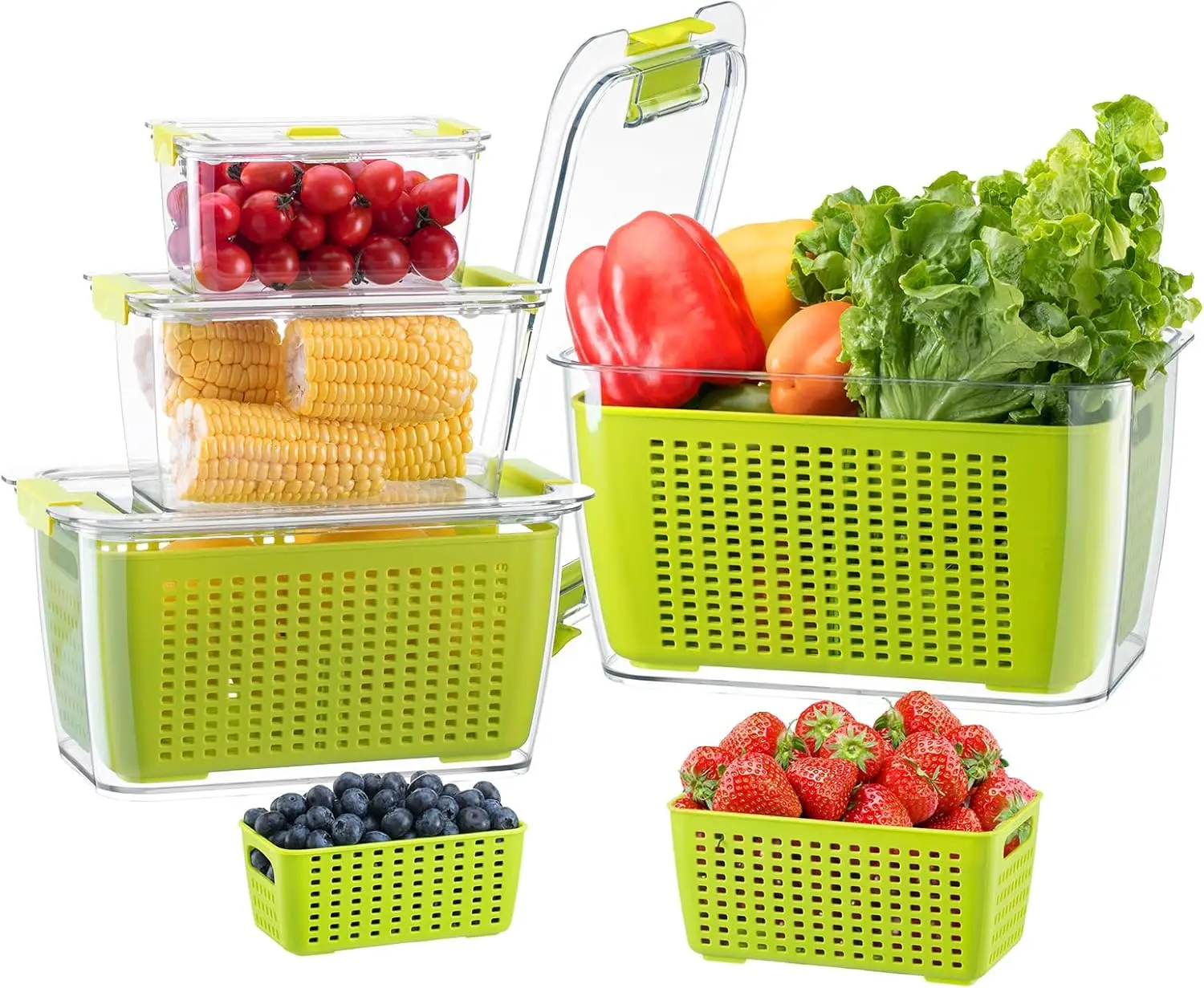 

Fruit Vegetable Container, 4 Pack Fresh Containers for Fridge with Lids BPA-Free Produce Refrigerator Organizer for Fruit, Vegg