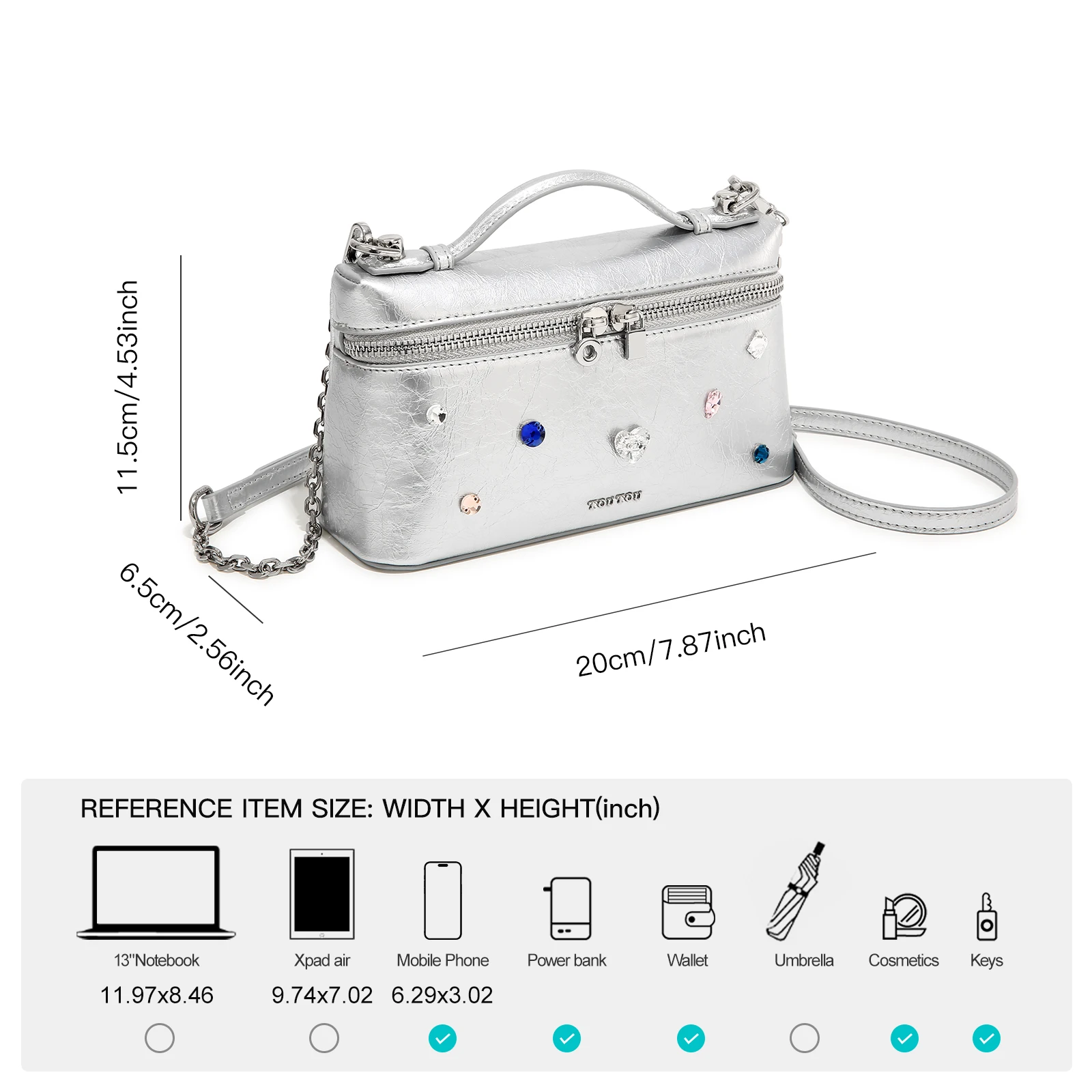 TOUTOU Jewel Embellished Box Bag, New Summer Silver Handbag, Luxury and Exquisite Shoulder Bag