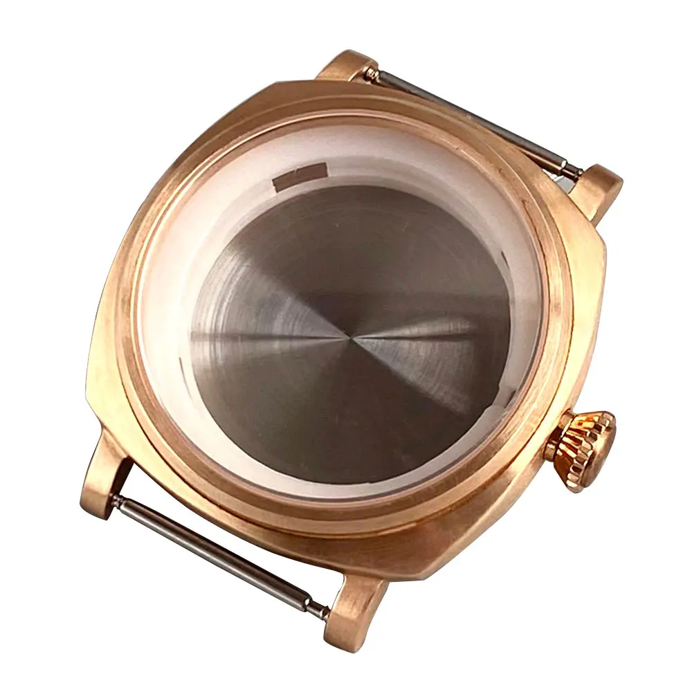 Cassa quadrata in bronzo CUSN8 da 42 mm adatta al quadrante PAM California nh35 nh36 PT5000 ETA2824 Accessori per orologi militari in vetro a bolle