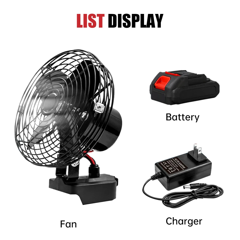 

10000/20000mAh Camping Fan 6 Inches Wireless Outdoor Fishing Desktop Portable Metal Fan Strong Wind Fan Fit Makita 20V Battery