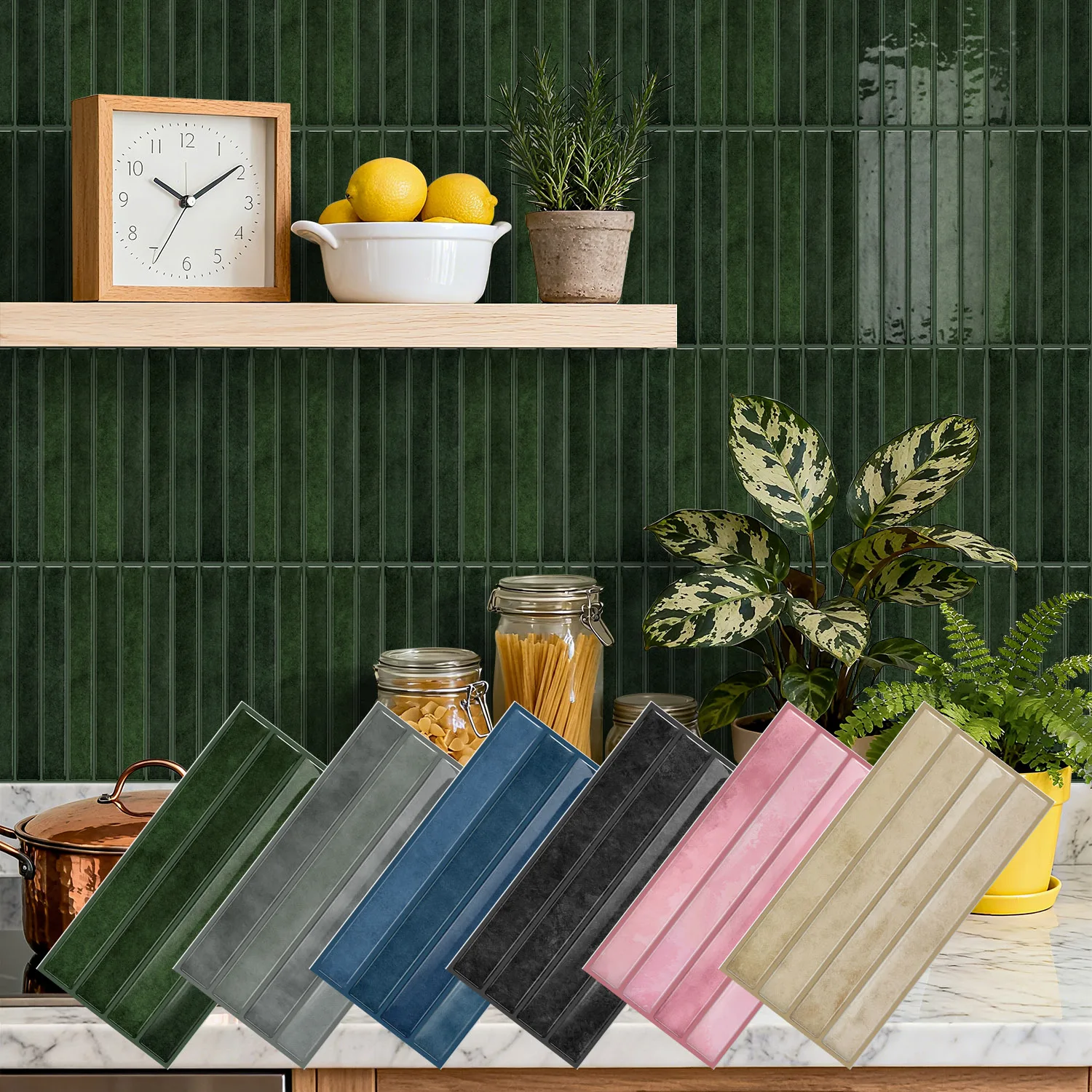 12x24.6cm 3D Glossy Tile Wall Stickers, Self Adhesive Subway Tiles for Kitchen Backsplash Bathroom Living Room Decor