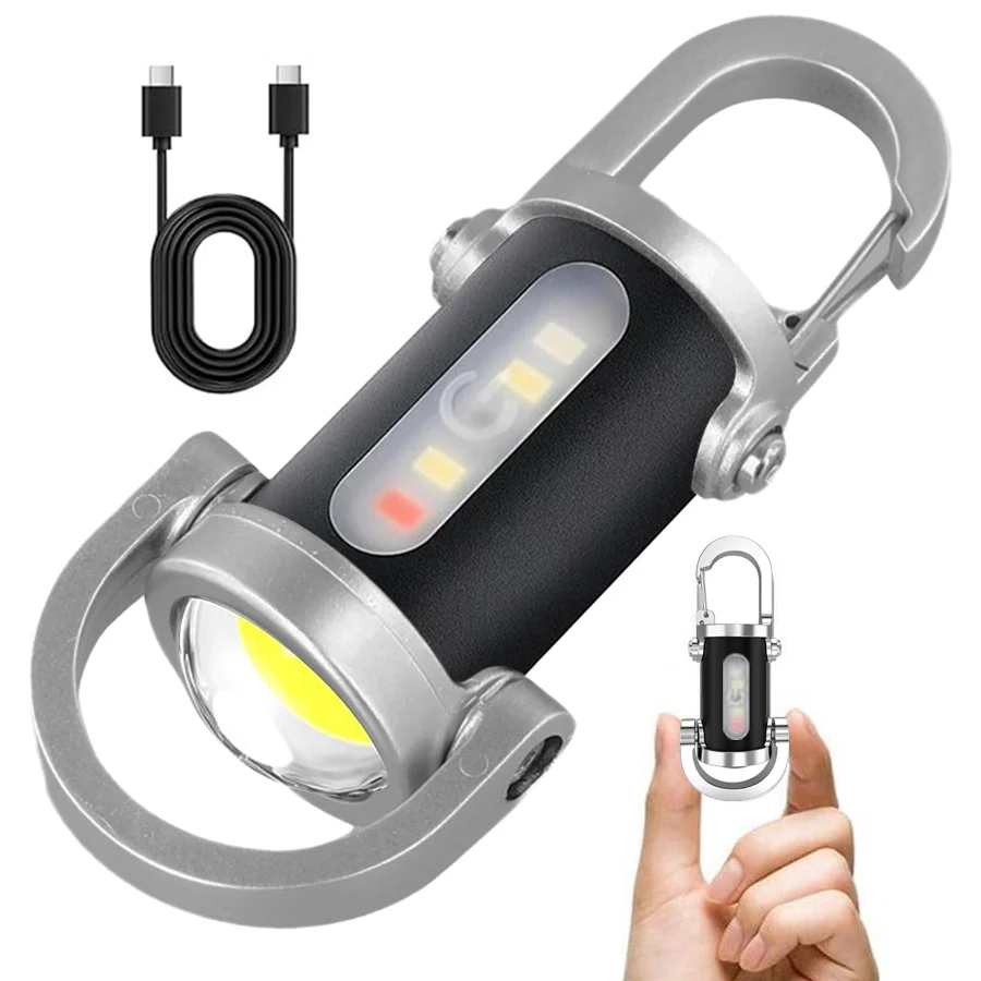Powerful Mini COB LED Keychain Flashlight USB Rechargeable Hanging Work Light Waterproof Keyring Camping Walking Pocket Lamp