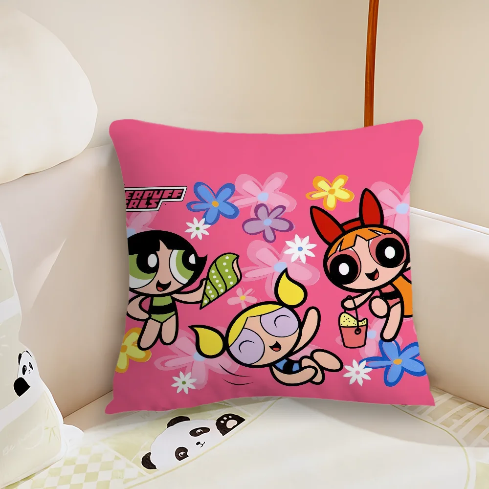 Cartoon The P-Powerpuff G-Girls Pillow Case Living Room Sofa Cushion Cover Suitable For Home Bedroom Room Decoration