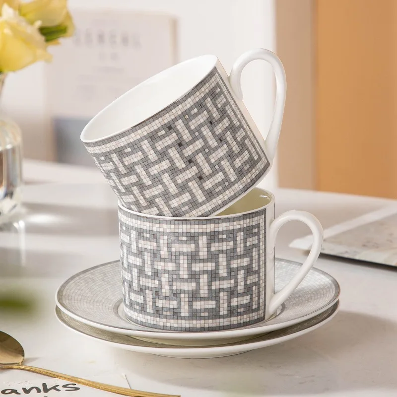 European Ceramic Striped Coffee Cup Set Kitchen Dining Table Hotel Water Cup Breakfast Milk Cup Dessert Plate Birthday Gifts