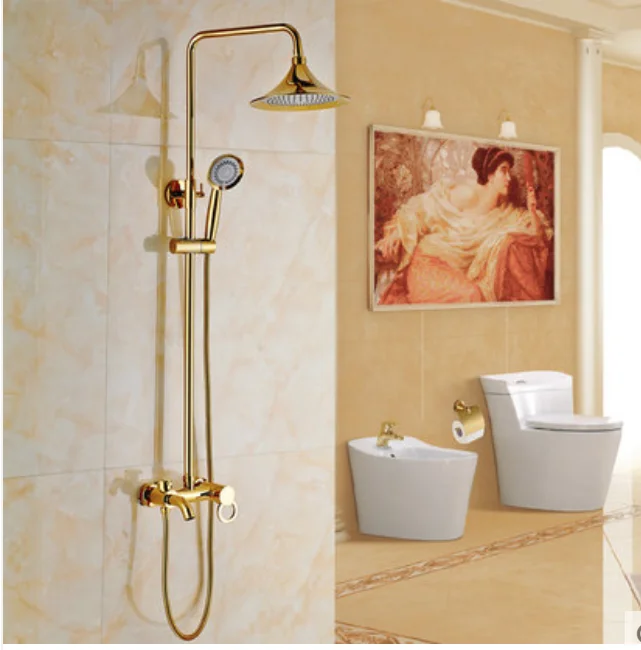 Best selling products in europe 2019 Brass  gold plated shower head bathroom shower faucet exposed rain shower set