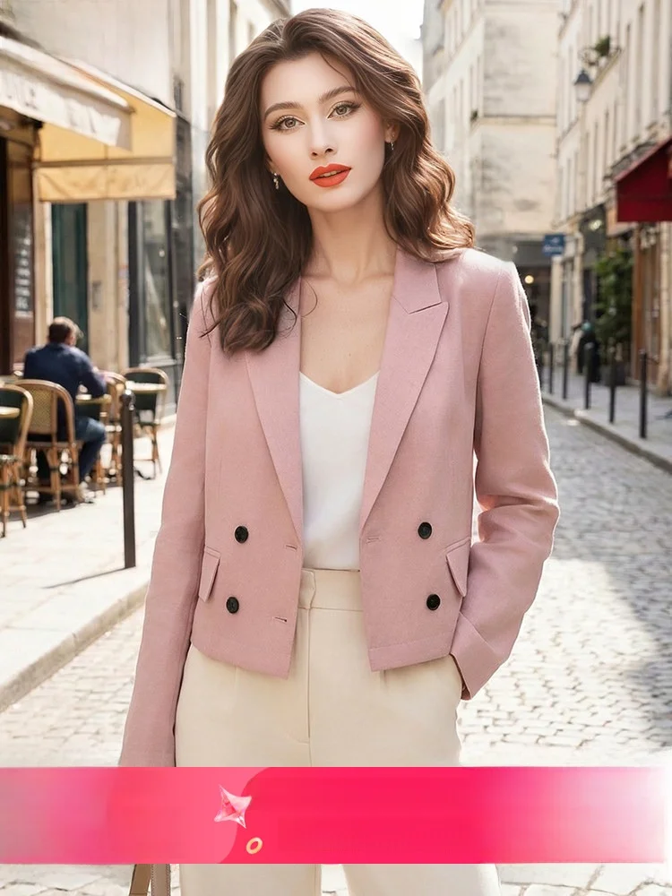 

Женский укороченный пиджак для офиса, приталенный, повседневный, универсальный, из полиэстера, с длинными рукавами, на пуговицах