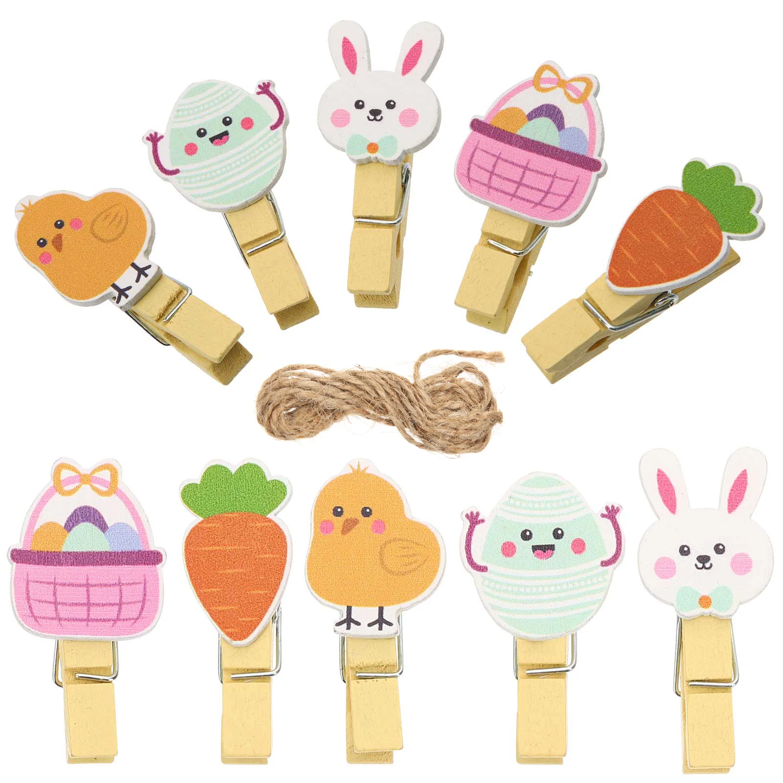 40 Pcs Easter Clip Wooden Clothes Pins Photo Basket Animal Small Craft Clips Baskets