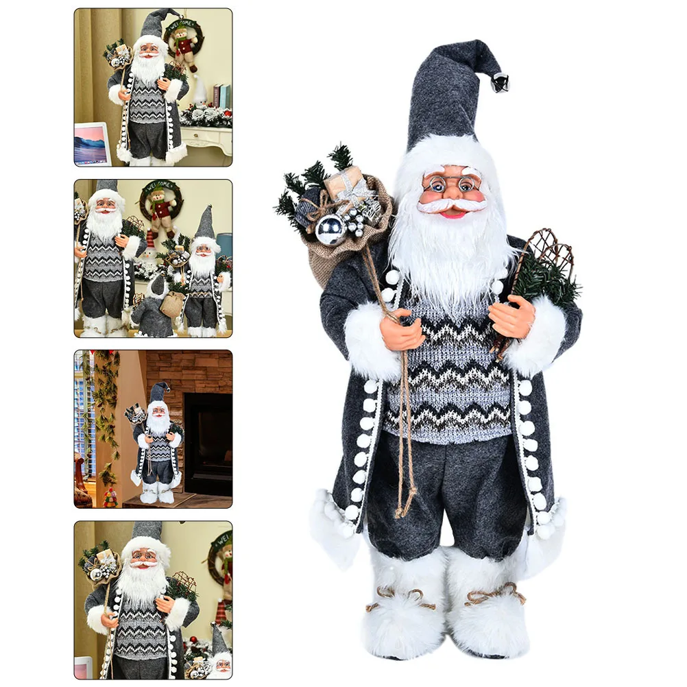 

1Pcs Christmas Santa Claus Standing Adornment Dark Grey Decorative Xmas Party Supplies Tabletop Christmas Ornament Gift