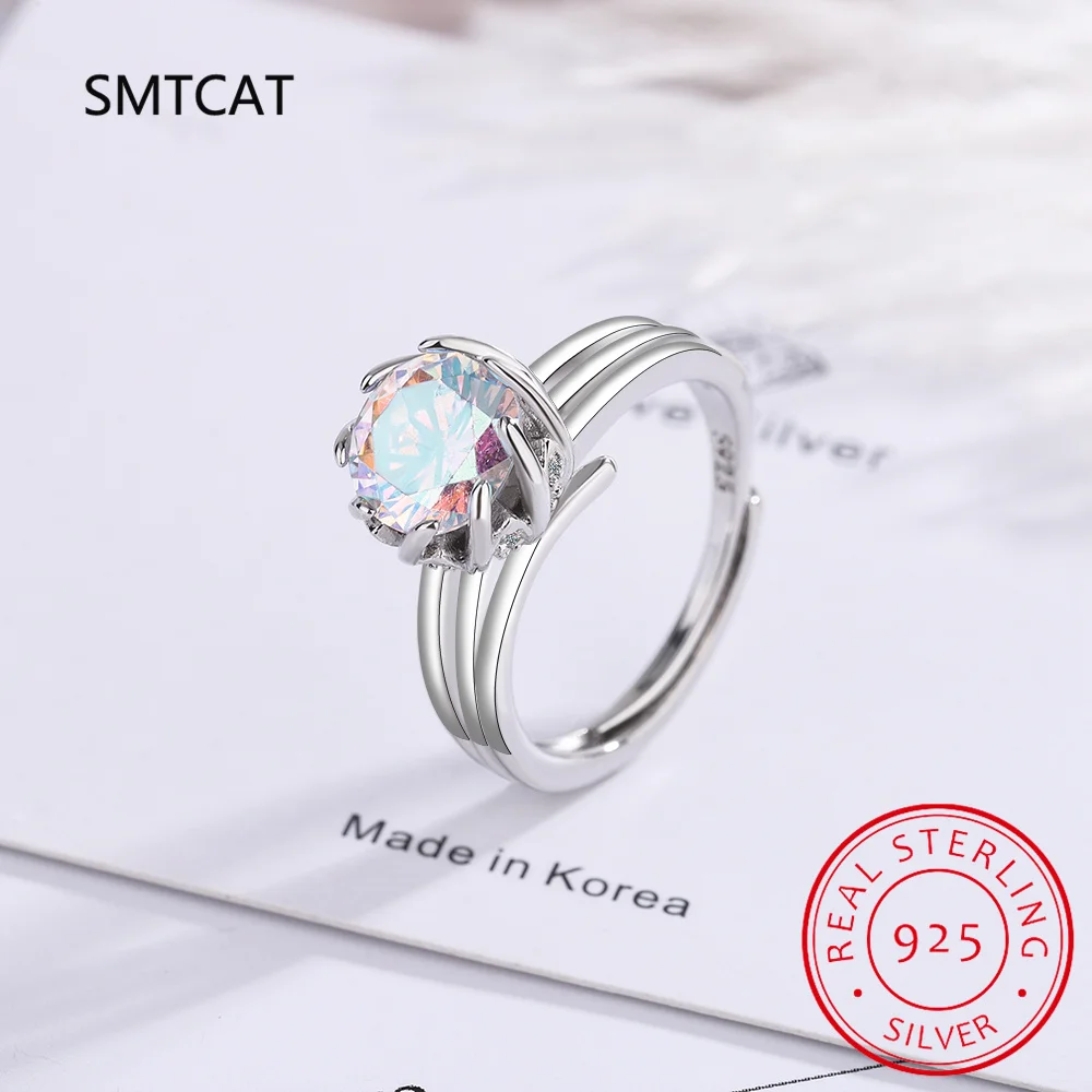 Flower Natural Rainbow Mystic Quartz 925 Sterling Silver Ring for Women Colorful Gemstone Fine Jewelry Anillos De Prata