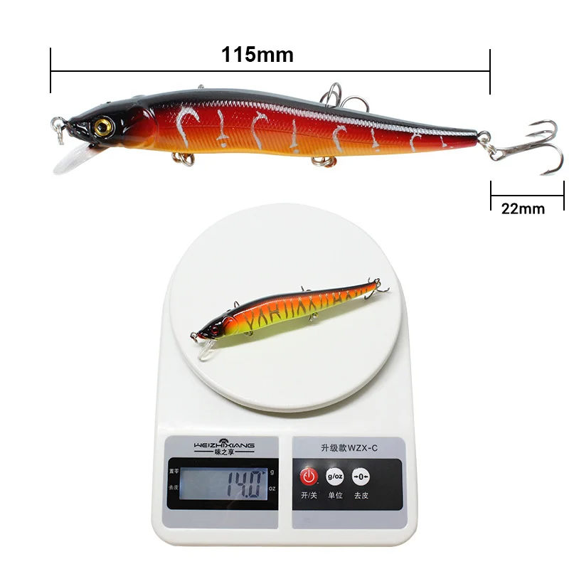 Señuelo de Pesca de 11,5 cm/14g, cebo Artificial para pececillos, Crankbait, Wobblers, ojos 3D, perca, Lucio, Carpa, natación, 1 unidad