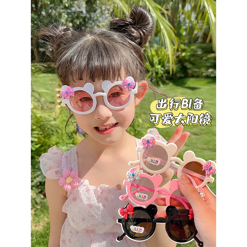 Polarized Children Sunglasses Boy Girl Cartoon UV400 Glasses Cute Personality Bow Bear Eyeglass Eyewear Bag Outdoor Hike Travel