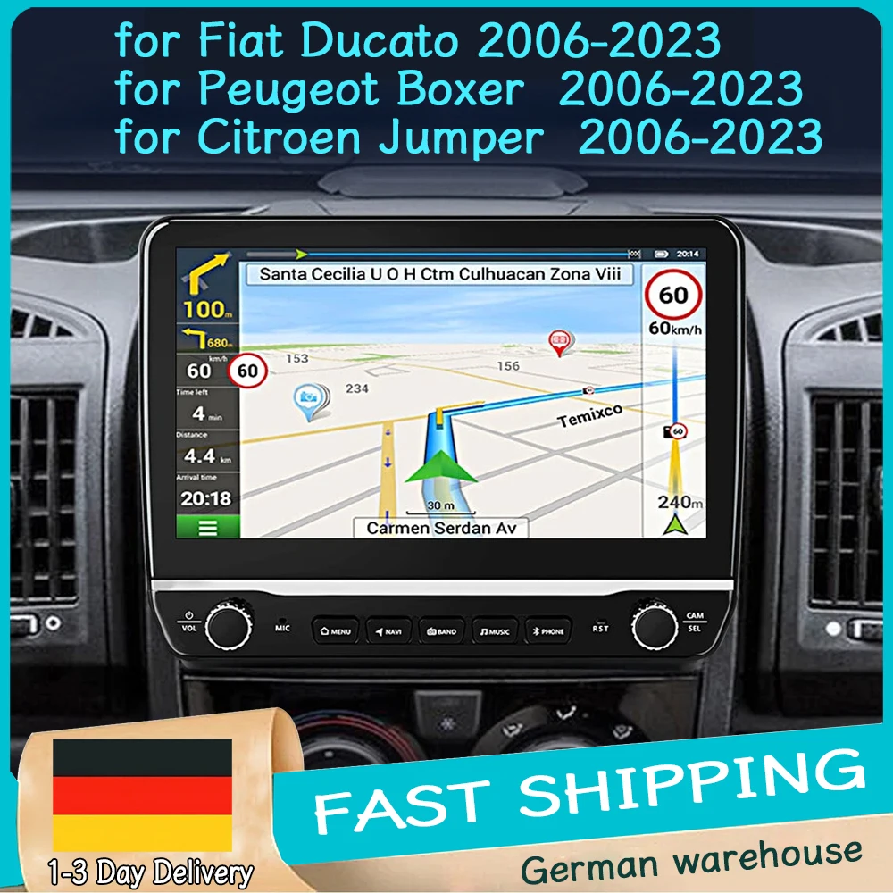 10 inch autoradio met GPS-navigatie, 4+64GB, voor Fiat Ducato, Peugeot Boxer, Citroën Jumper 2006-2023, met Carplay, Android Auto en Wifi