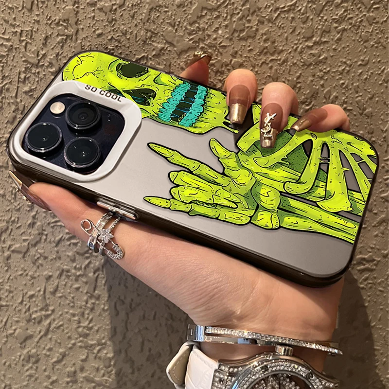 Custodia per telefono con teschio verde rosa di lusso per iPhone 17 16 15 14 13 12 11 Pro Max Plus 17 Air 16E X XR XS Max Copertura paraurti antiurto