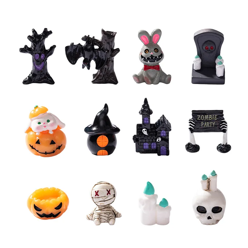 29pcs Micro Landscape Ornament, Halloween Mummy Skull Wizard Ghost Easter Resin Small Halloween New Item,Mummy Doll-like Design