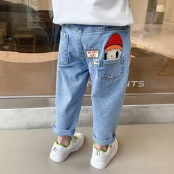 2024 New Lovely Cartoon Kids Jeans Spring Autumn Casual Elastic Waist Girls Denim Pants 2-8Years Old Children Trousers