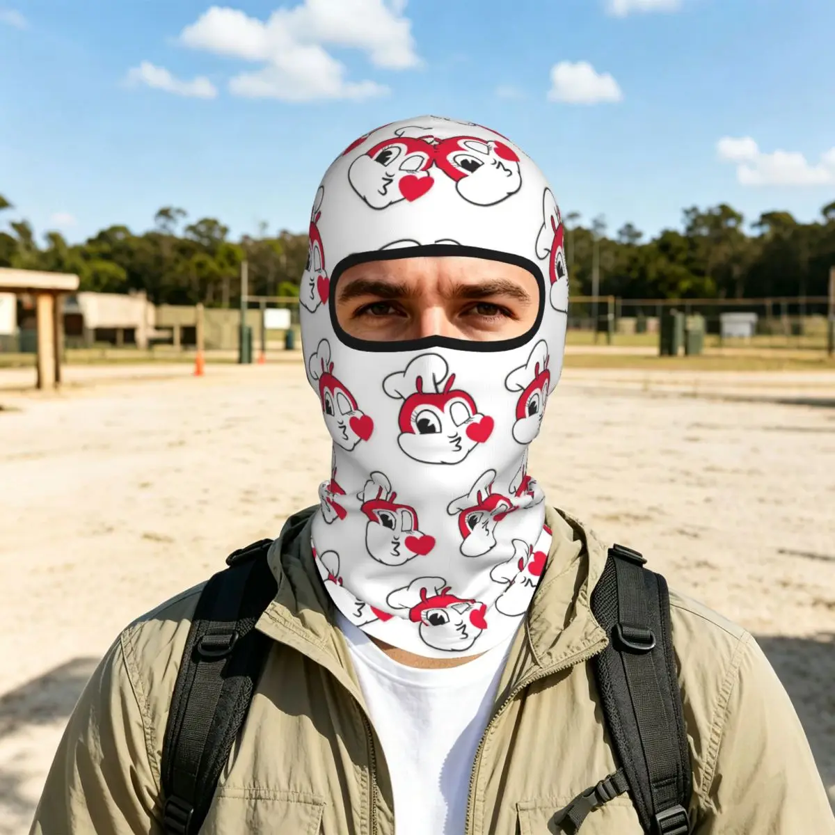 Jollibee Peeking With Heart From Mouth Filipino Breathable Balaclava Full Face Mask Sun Protection Neck Gaiter For Motorcycle