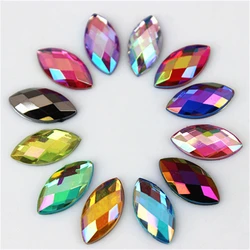 100pcs 6*12mm AB Colorful 3D Nail Art Horse Eye Flatback Acrylic Rhinestone Trim Stones And Crystals Decoration Accessories ZZ41