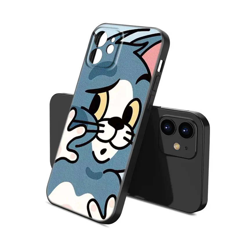 J-Jerrys Mouse Toms Cat Phone Case For Apple iPhone 12 13 Mini 11 14 15 Pro XS Max 7 8 Plus X XR SE 2020 2022 Black Case