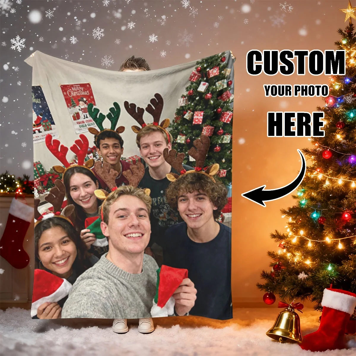 Weihnachts-Fotodecke nach Maß zum Selbermachen, personalisierte Fotodecke für Ihre Liebsten – Flanelldecke – individuelles warmes Foto, weich und warm, geeignet für Sofa, Bett, Büro, Auto und