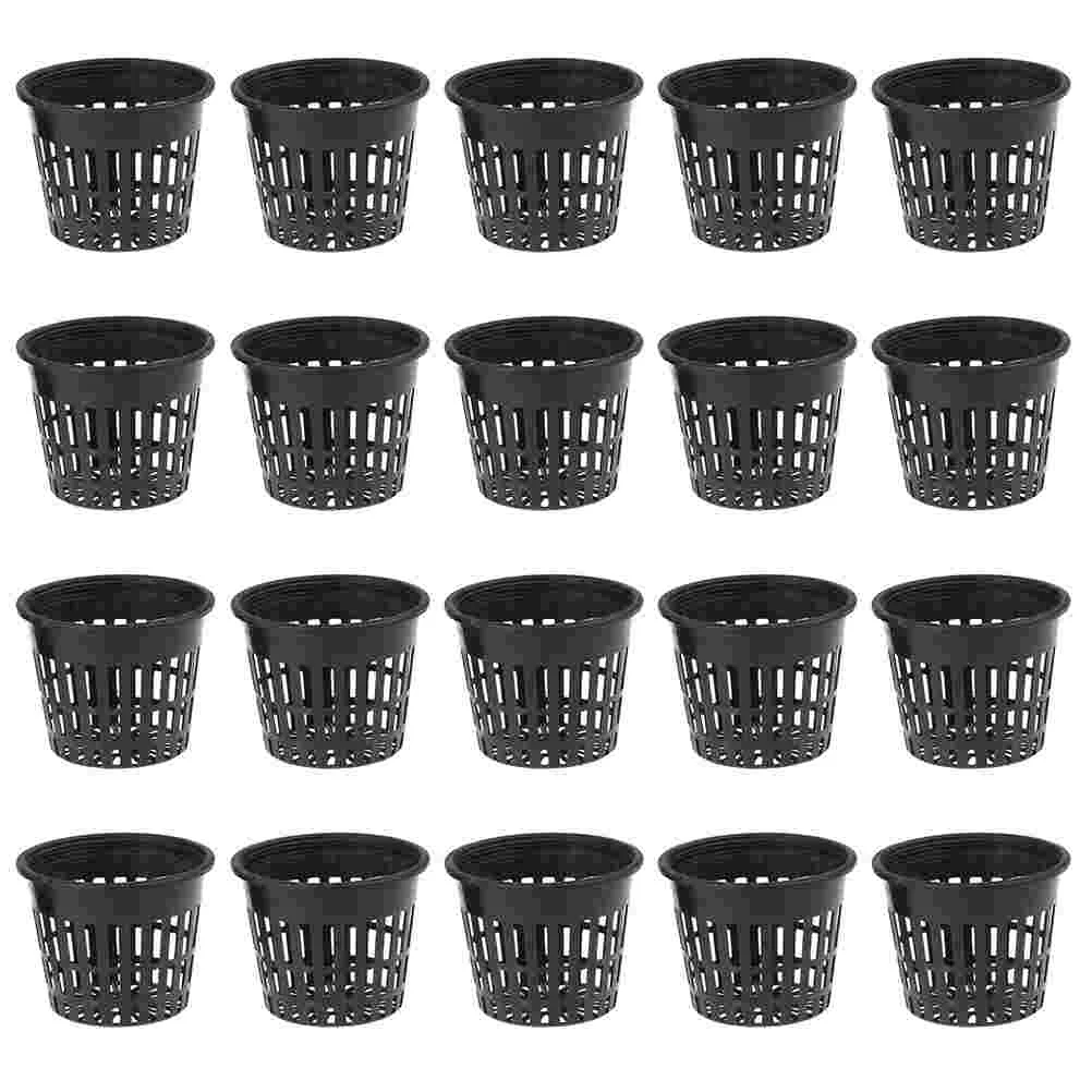 20 Pcs Cubes Hydroponic Net Cup Plants Nursery Bucket Handle Pond Black Plastic Water Planting Holder