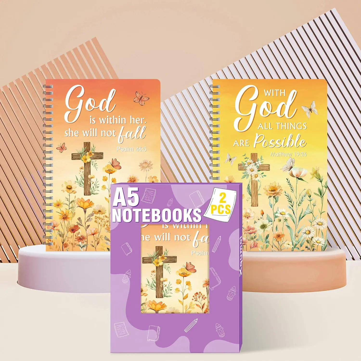 2 pack Autumn A5 Notebook Orange Watercolour Wildflower Notebook Gift for Thanksgiving Day Back to School Teacher Appreciate