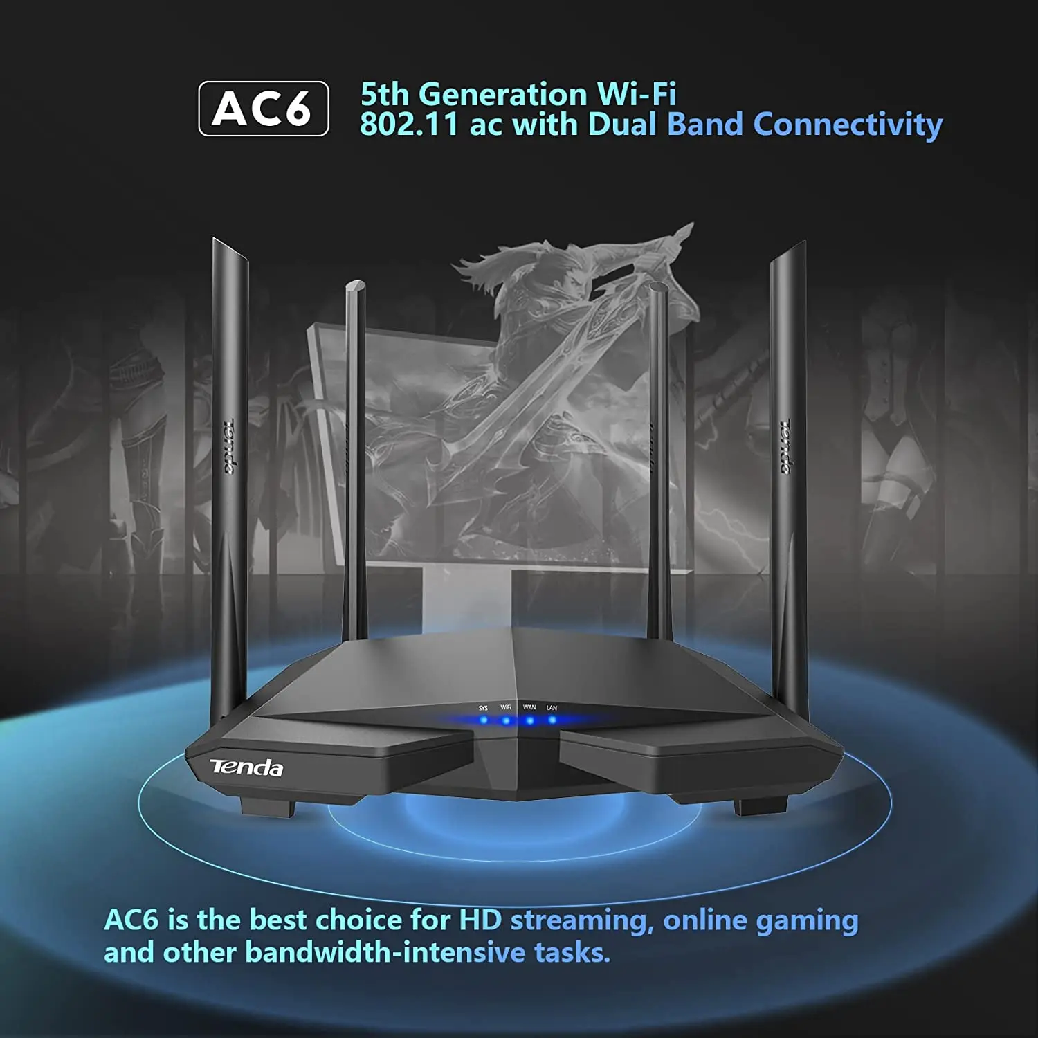 Tenda-AC6 Roteador WiFi, Roteador Internet Sem Fio de Alta Velocidade, MU-Mimo Beamforming, Cobertura de Longo Alcance, Original, Novo, Versão Global, AC1200, 5Ghz