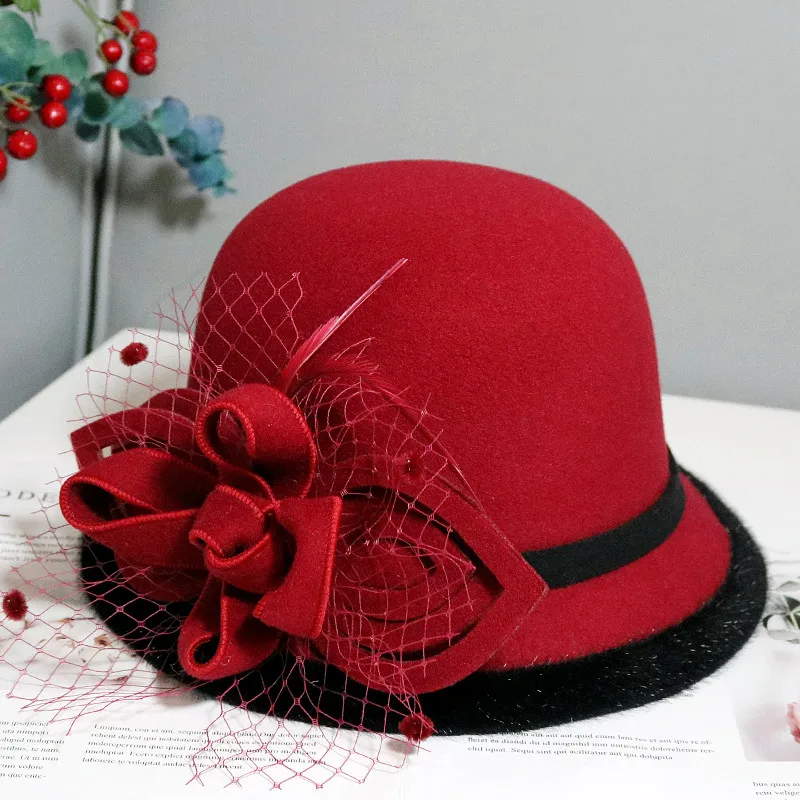 Francuskie kobiety kapelusz Fedora Bowknot wstążka wełniane jazzowe filcowe kapelusze dla pań zimowa jesienna kaplica elegancka sukienka kapelusz bankietowy melonik