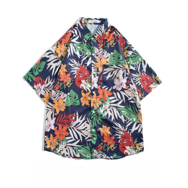 Men's Summer Seaside Vacation Short Sleeve Floral Shirt Fashion Loose Fitting Casual Handsome Top Retro Hawaiian Beach Shirt