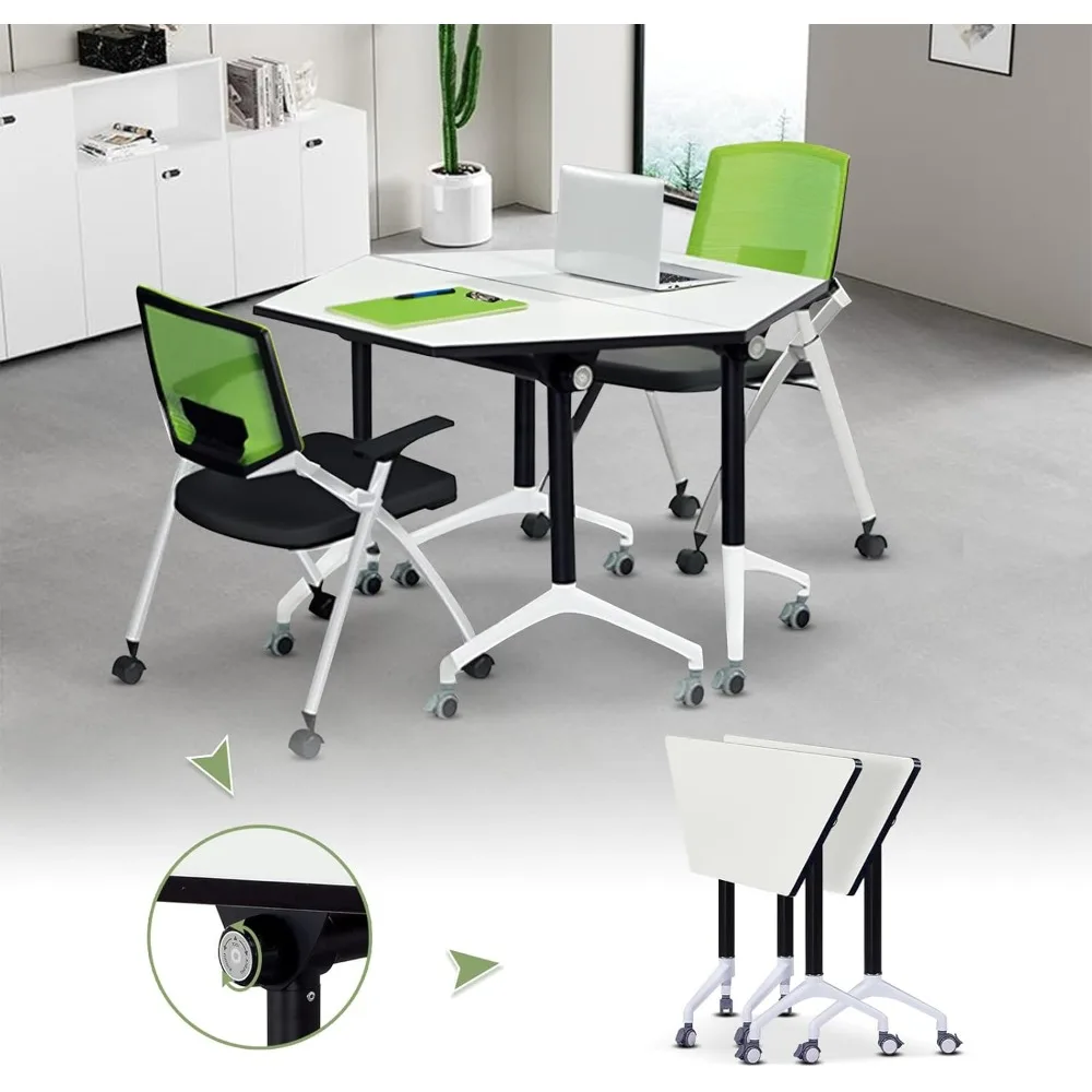 

Folding Conference Table Combinable,Trapezoidal Mobile Table, Modern Meeting Table with Silent Wheels Business Tables(2 pack)