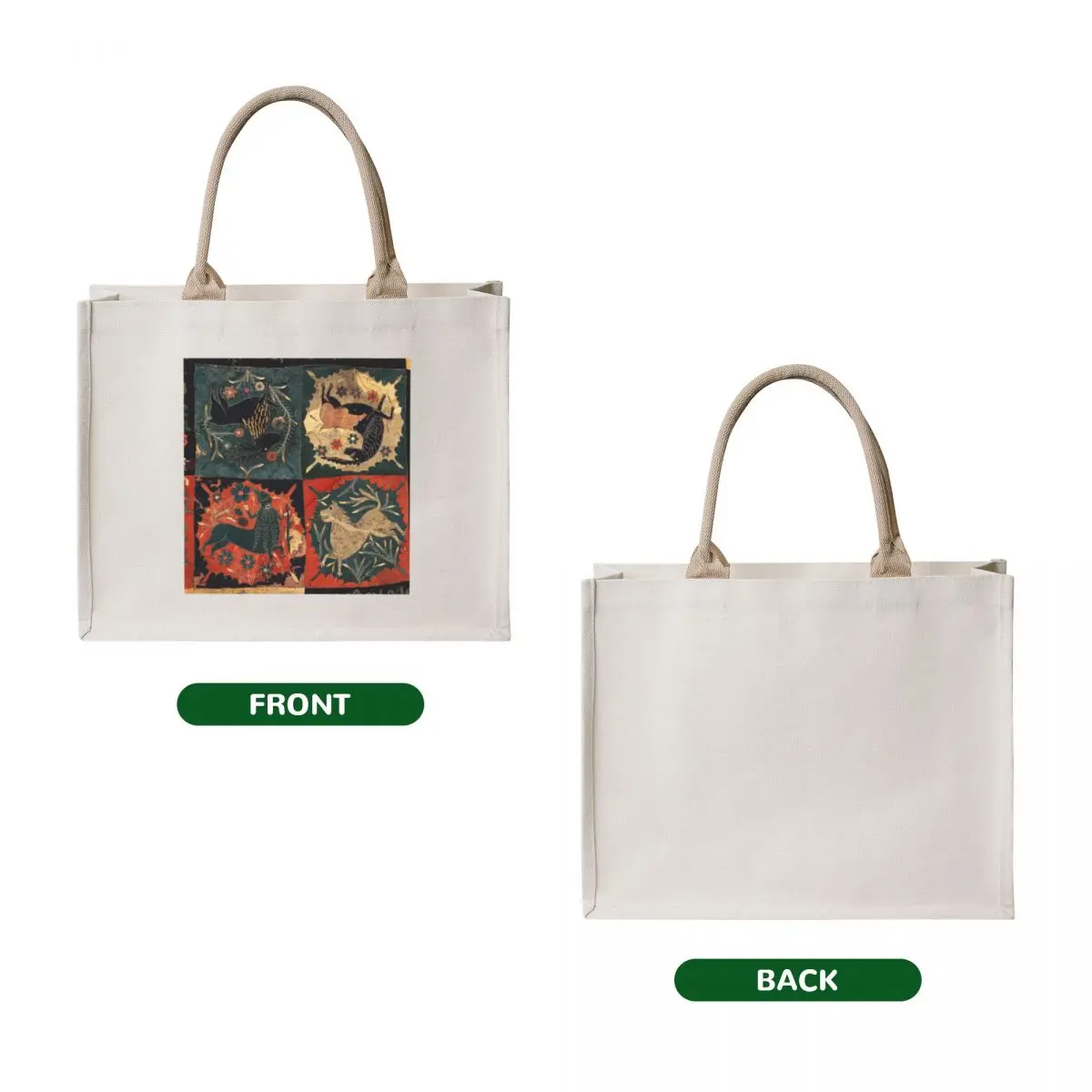 MEDIEVAL BESTIARY, DEER, UNICORN,CENTAUR AND LION Red Blue Antique Scandinavian Embroidery Tote Bag cloth bag woman