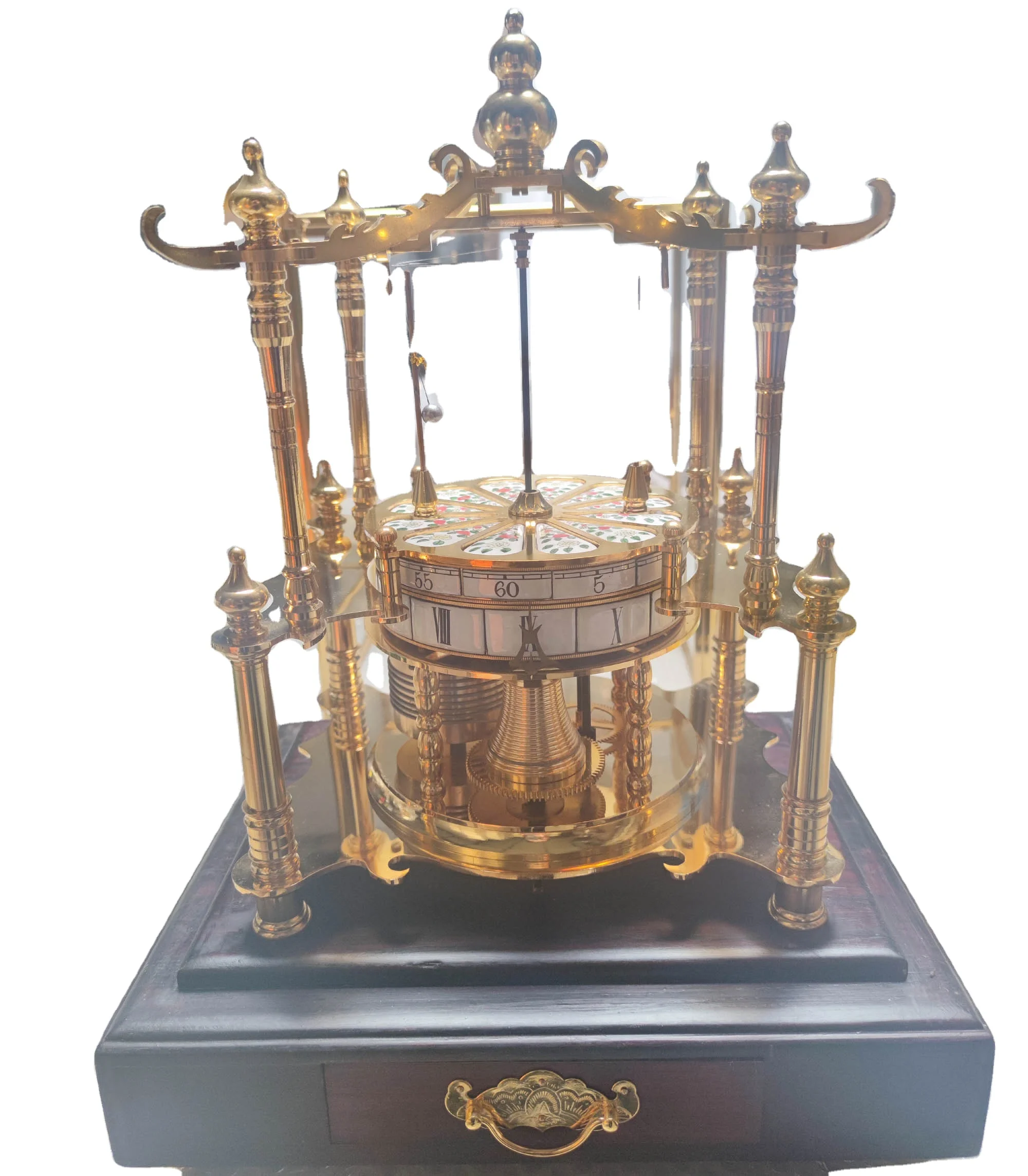 

Vintage Gold Brass Porcelain Dial Flying Ball Pendulum Swing Mechanical Desk Clock/Watch
