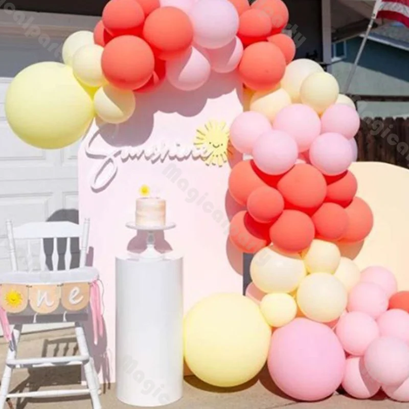 73pcs Macaron and Matte Balloon Set Coral and Yellow Pink Ballon Chain Baby Gender Reveal Kids Birthday Party Decoration Supplie