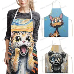 Acrylic Painting Animal Print Kitchen Apron Dogs Cats Monkey Frog Women Men Baking Home Cleaning Clothing Chef Cooking Pinafore