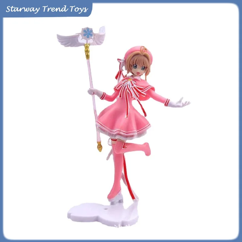 15cm 애니메이션 귀여운 핑크 카드캡터 사쿠라 액션 피규어 PVC 수집용 모델 데스크탑 PC 케이스 장식 자동차 장식 소녀 장난감 선물