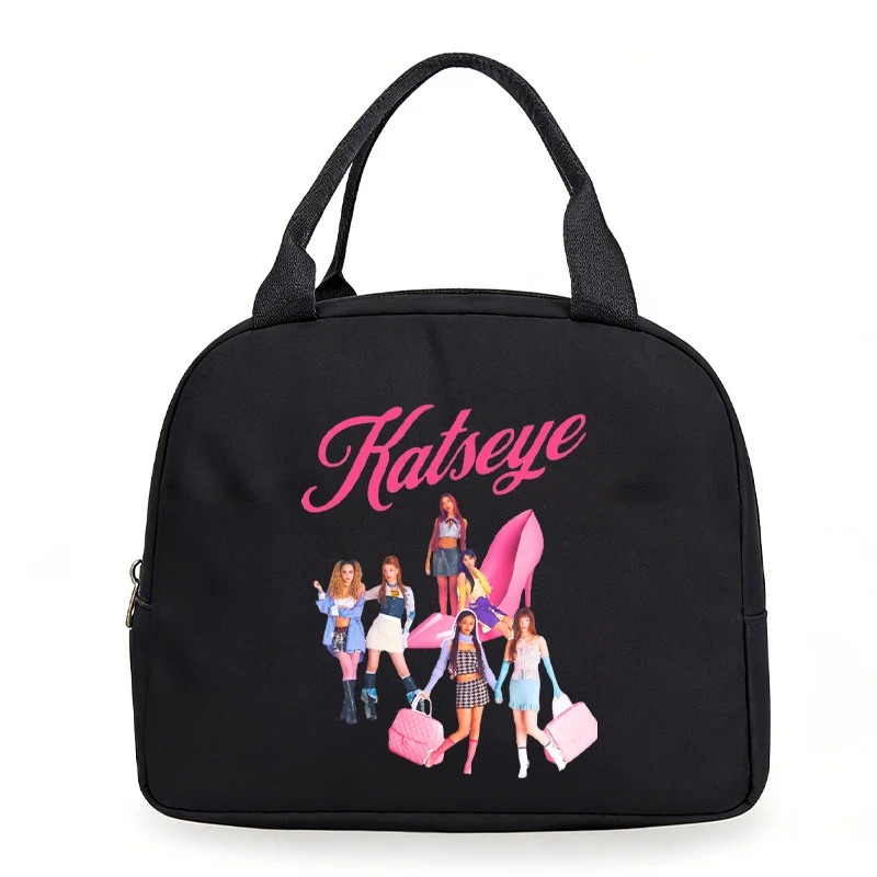 Vintage Katseye Print Portable Lunch Bag Women Men Food Thermal Box Multi-function Office Bento Insulated Handbag