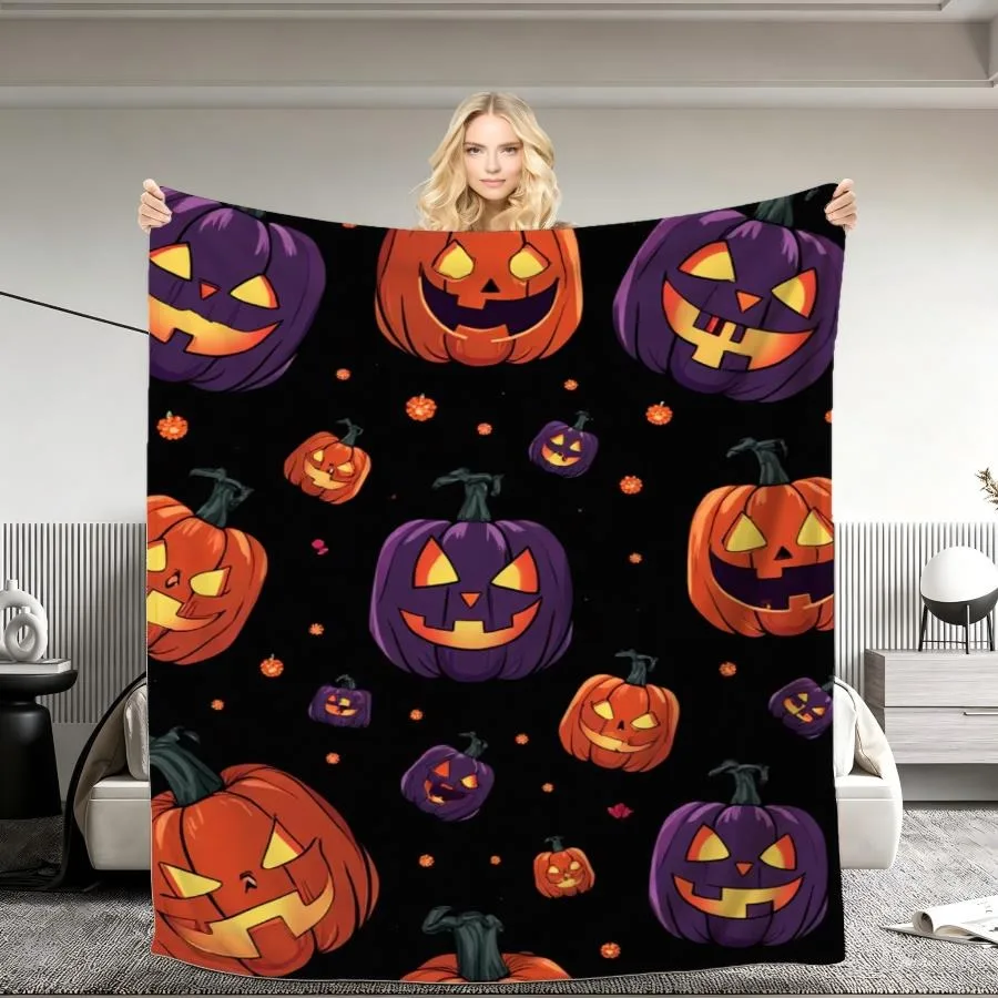 Cartoon Halloween Scary Pumpkin Print Throw Blanket Cozy Sofa Couch Manta Soft Bed Decorative Blanket For Bedroom Living Room
