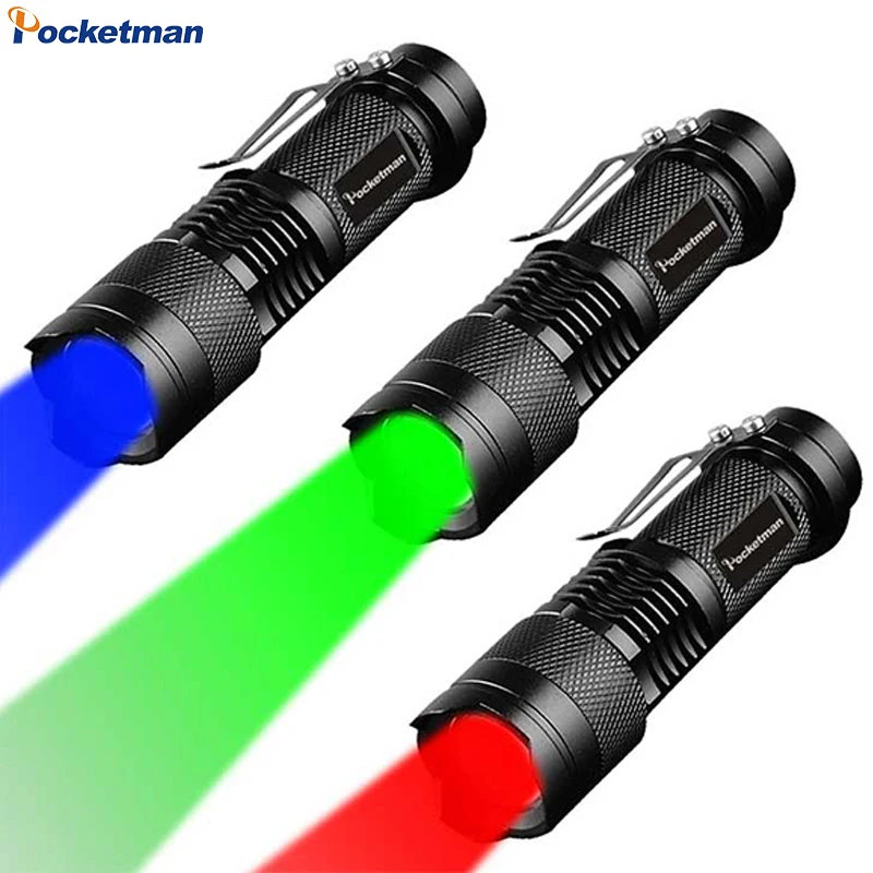 Torce a LED portatili a luce verde/blu/rossa torcia a fuoco regolabile Mini torcia tascabile torcia piccola Q5