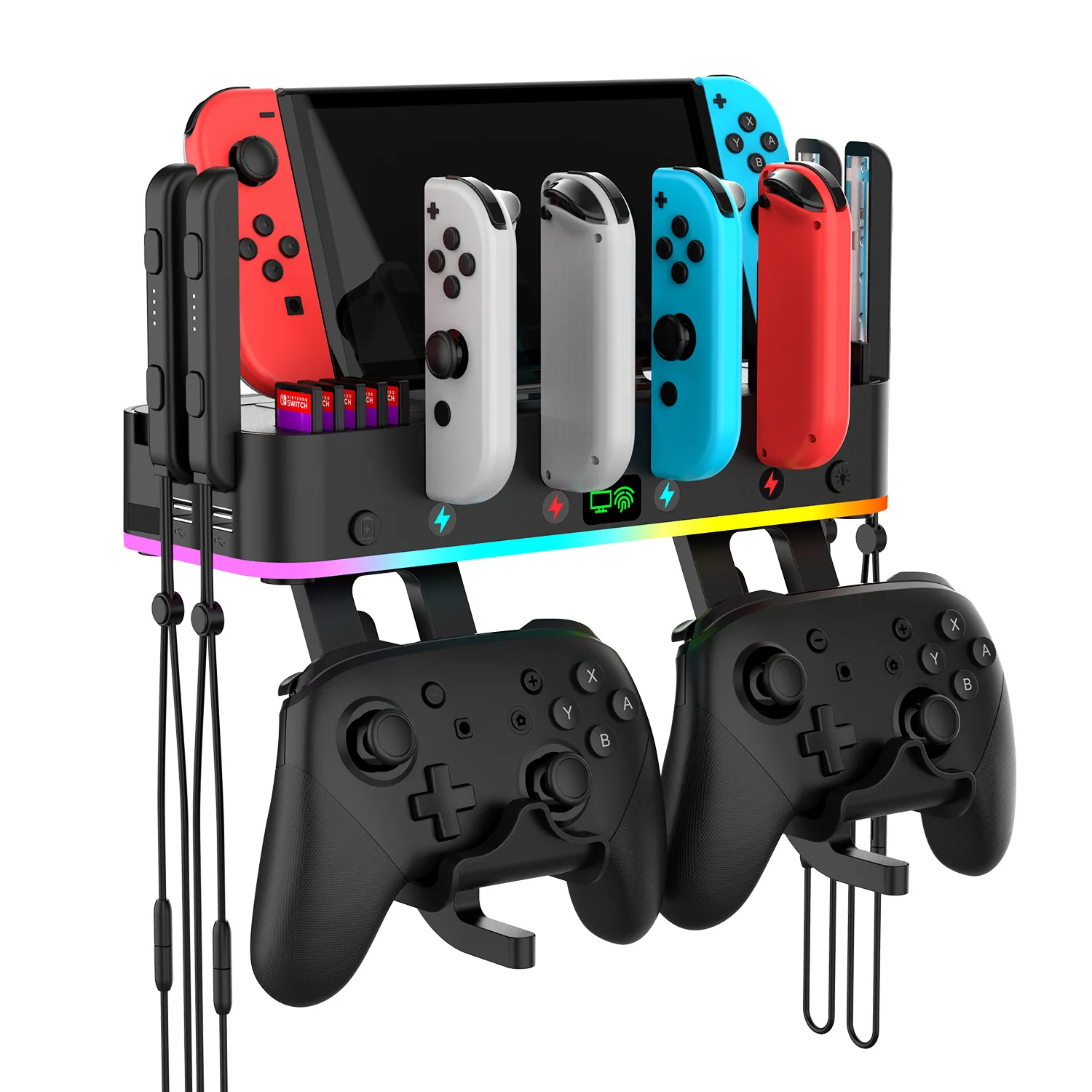 Switch TV Dock Station & Wall Mount for Nintendo Switch/OLED RGB Charging Dock for 4 Joycon Charger Cards Slot Controller Hooks