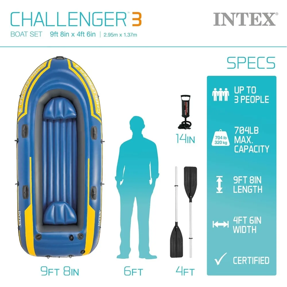 Série de bateaux gonflables Challenger, comprend des rames de bateau de luxe et une pompe à haut rendement, un PVC de bain souriant