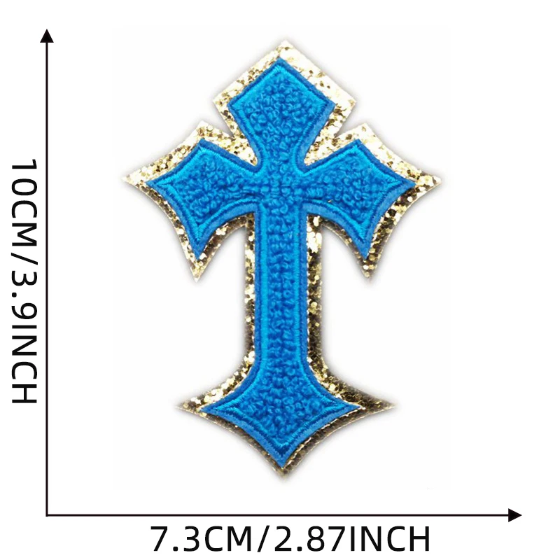 Multicolor Chenille Cross Patches Embroidery Patches for Clothes Thermoadhesive Jackets Jesus Jerusalem Iron on Patch Stickers