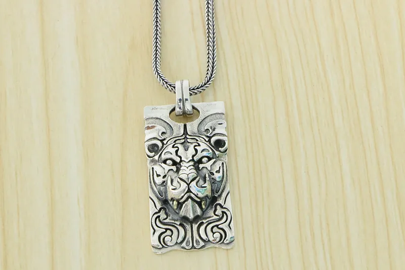 China-Chic Heavy Industry Thai Silver Jewelry Sterling Silver Lo Fu Tau Necklace Men's Vintage Personality Premium Pendant Bully