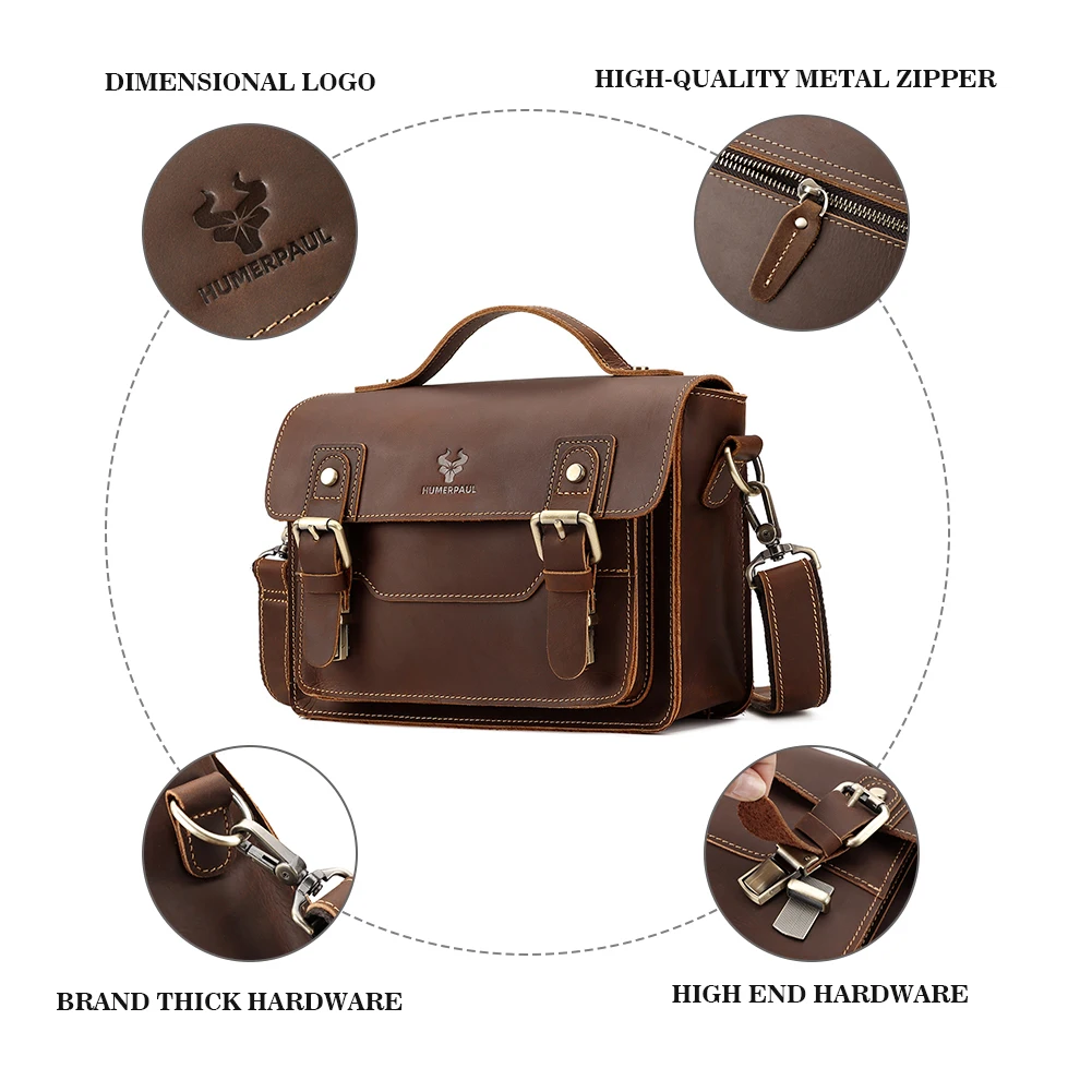 Crazy Horse Leather Men Messenger Bag Business Laptop Briefcase Casual Male Work Tote Bags for Ipad Large Capacity Travel Bag