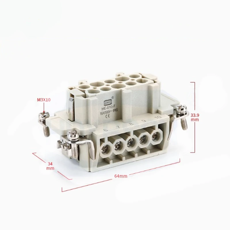 HDC-HE-010 core Heavy-duty Male Connector HE-010-M and Female Connector HE-010-F 16A 500v 10 Pin aviation plug core